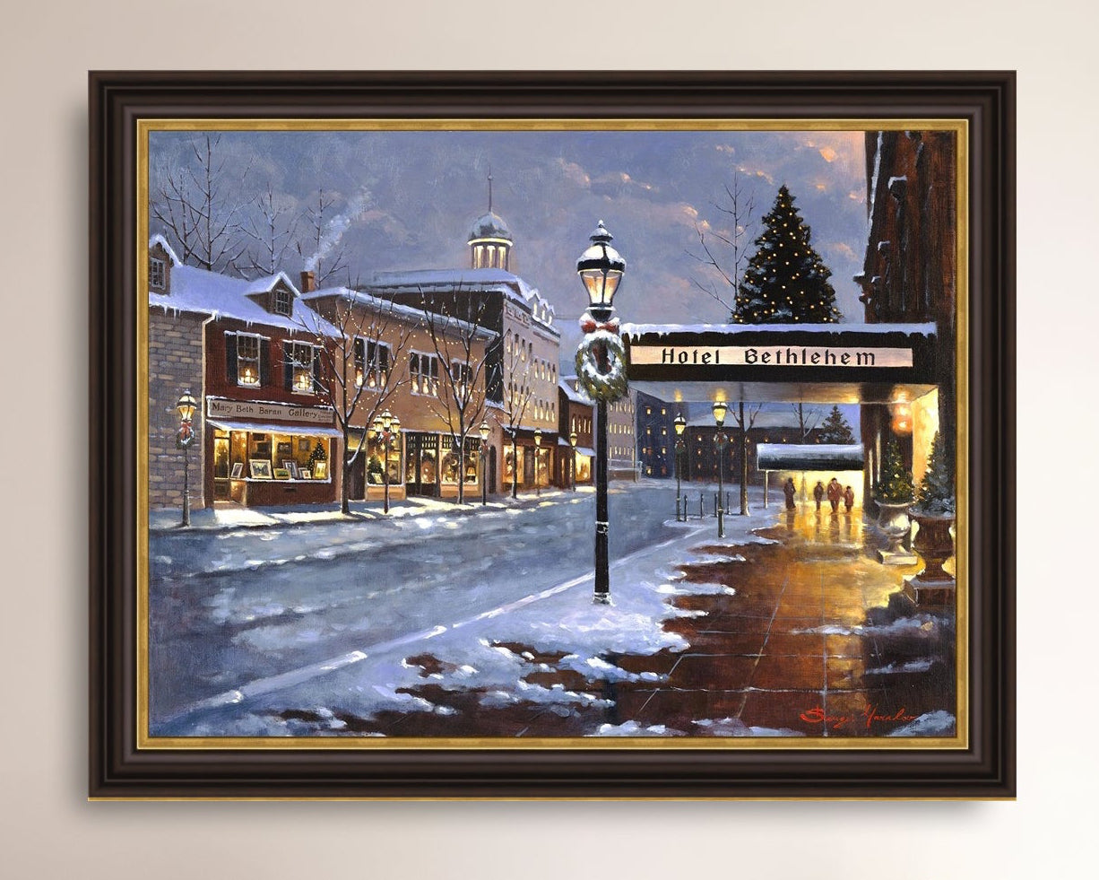 Hotel Bethlehem painting with the snow and Christmas Tree 