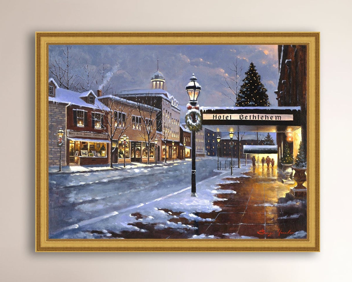 Hotel Bethlehem painting with the snow and Christmas Tree 