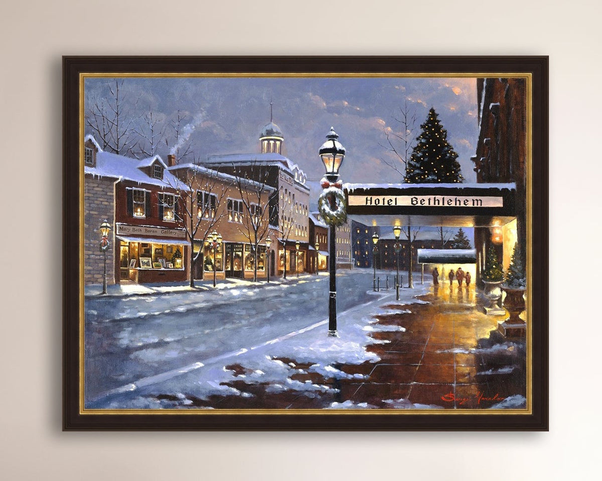 Hotel Bethlehem painting with the snow and Christmas Tree 
