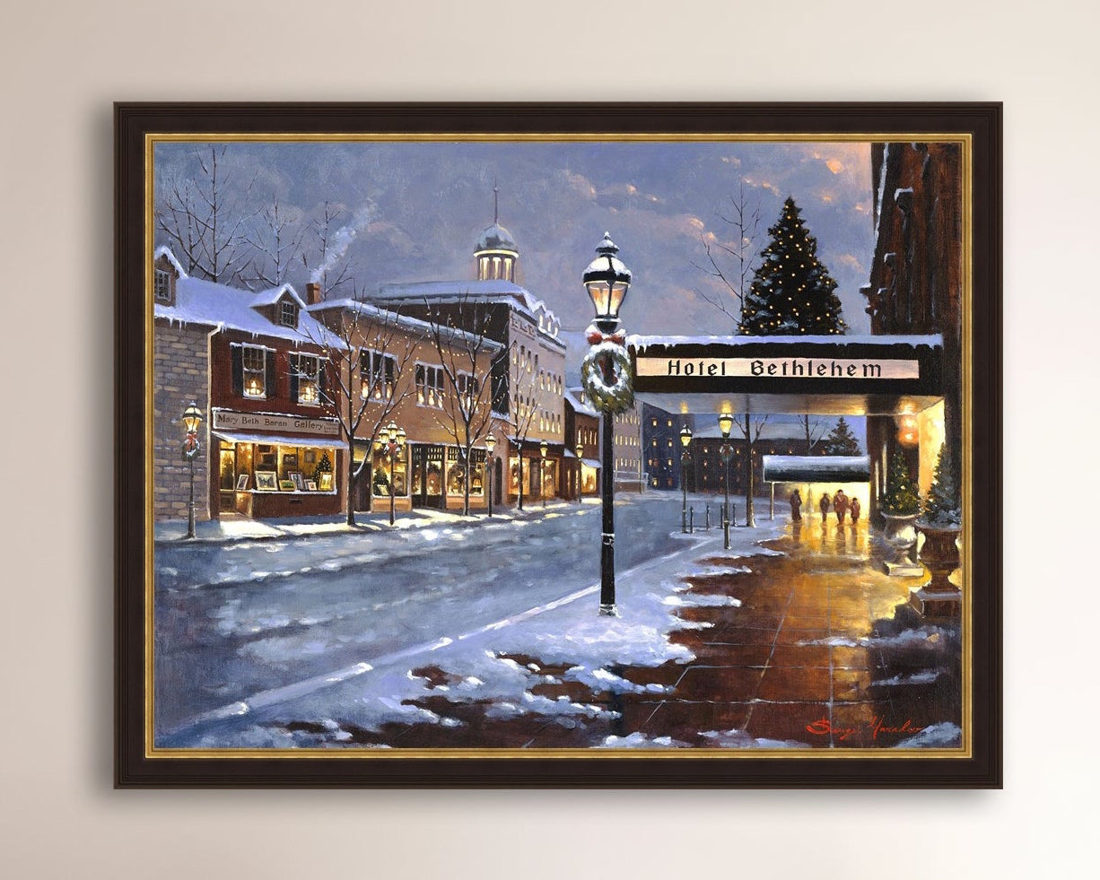 Hotel Bethlehem painting with the snow and Christmas Tree 
