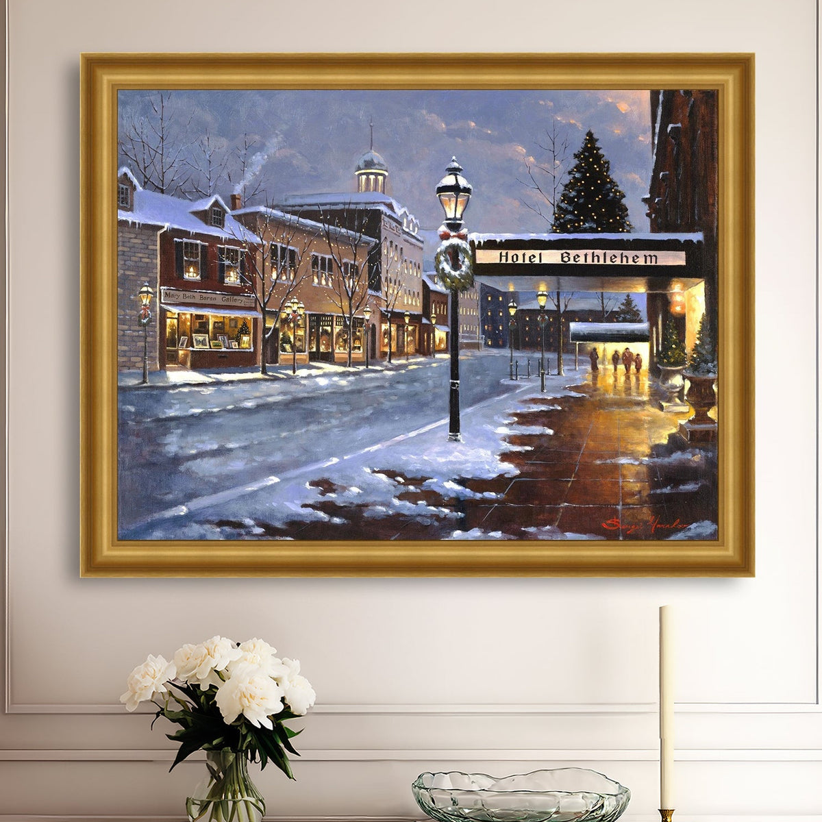 Hotel Bethlehem painting with the snow and Christmas Tree 