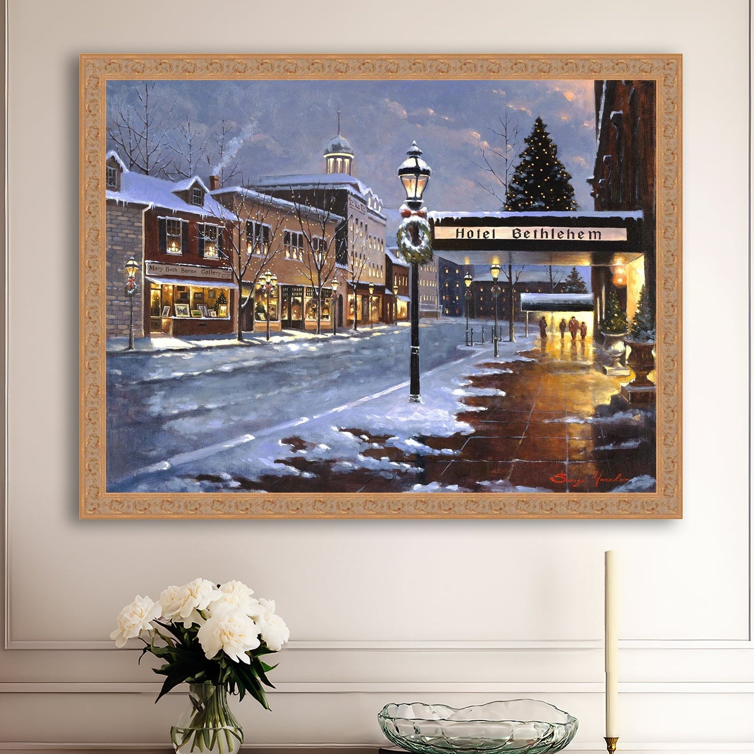 Hotel Bethlehem painting with the snow and Christmas Tree 