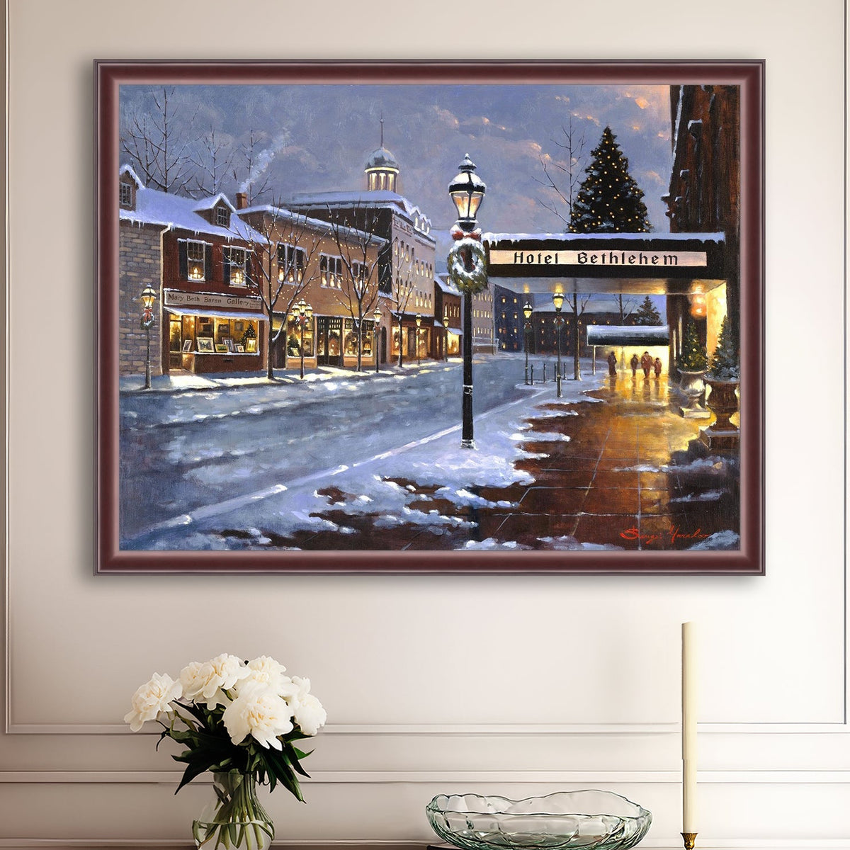 Hotel Bethlehem painting with the snow and Christmas Tree 