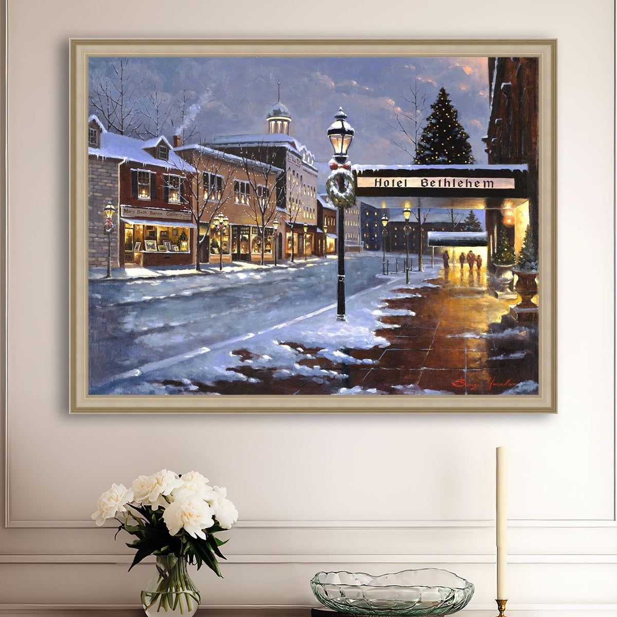 Hotel Bethlehem painting with the snow and Christmas Tree 