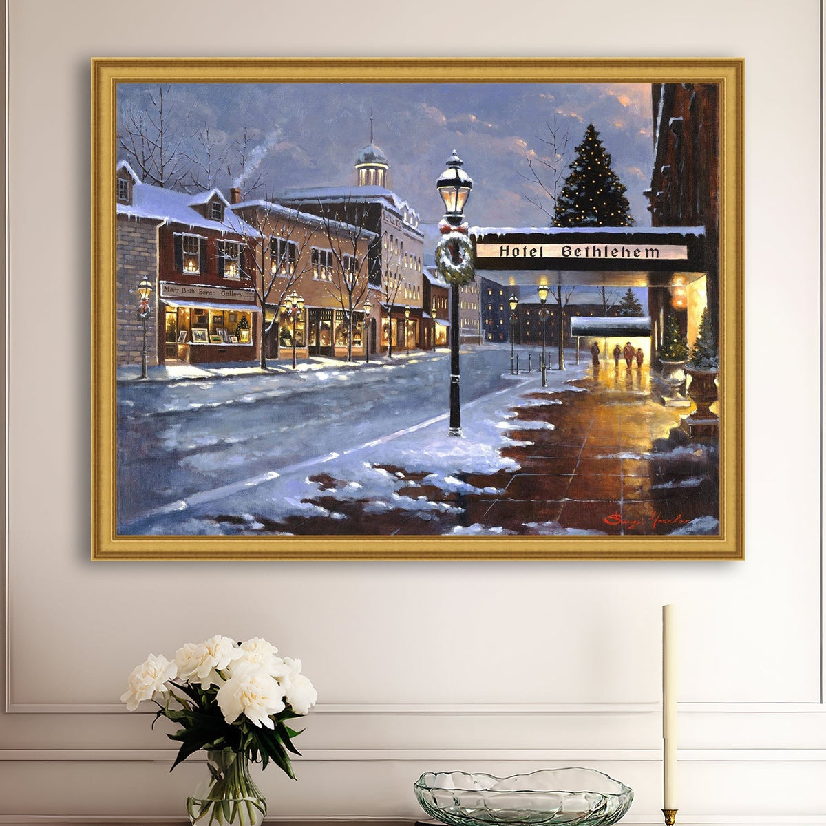 Hotel Bethlehem painting with the snow and Christmas Tree 