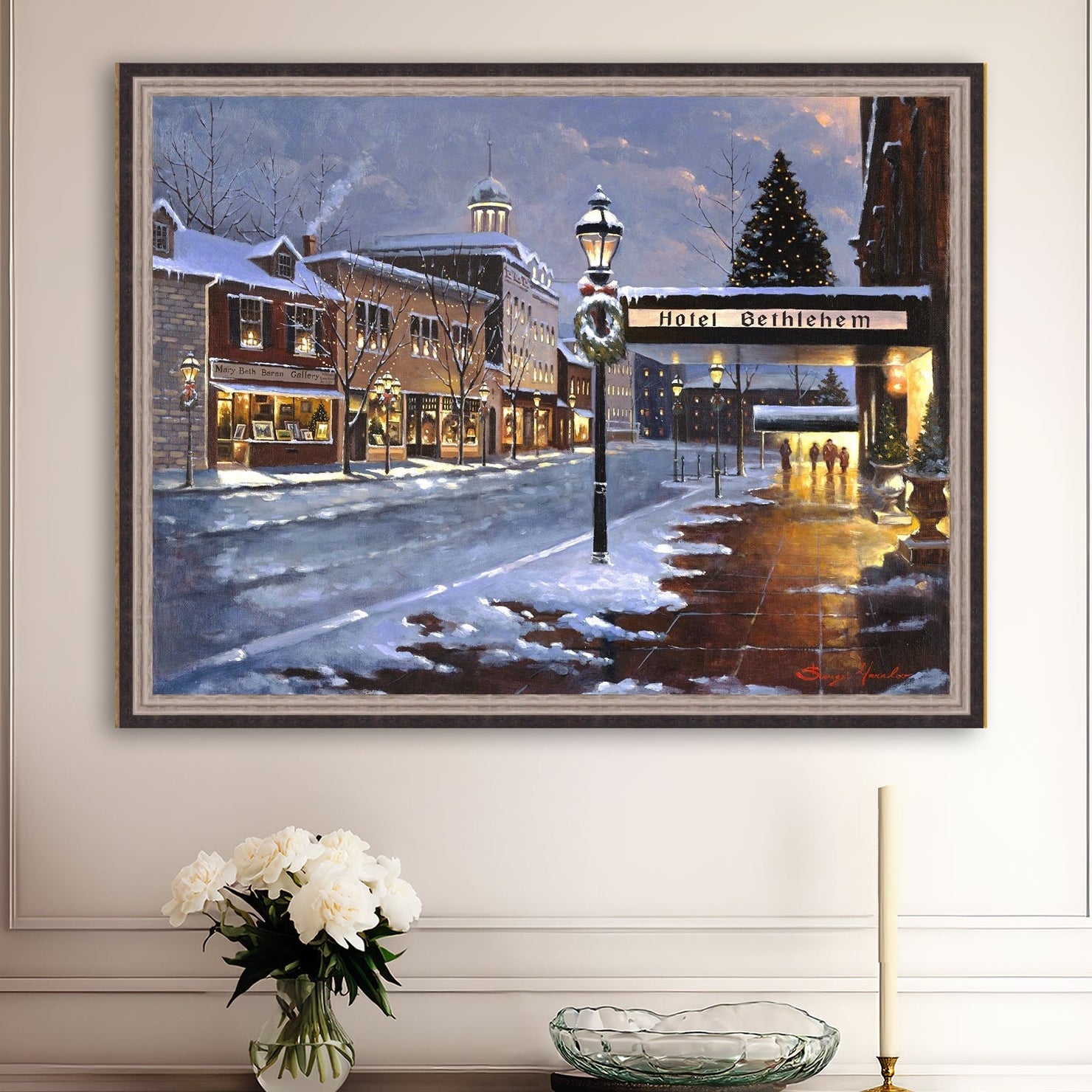 Hotel Bethlehem painting with the snow and Christmas Tree 