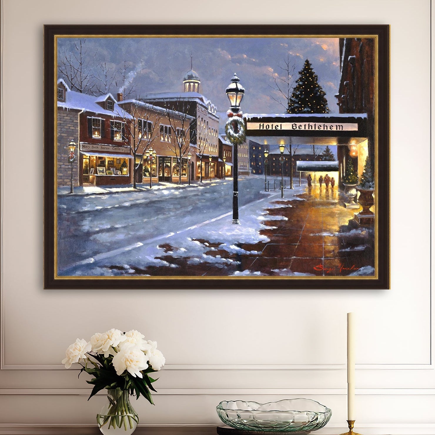 Hotel Bethlehem painting with the snow and Christmas Tree 