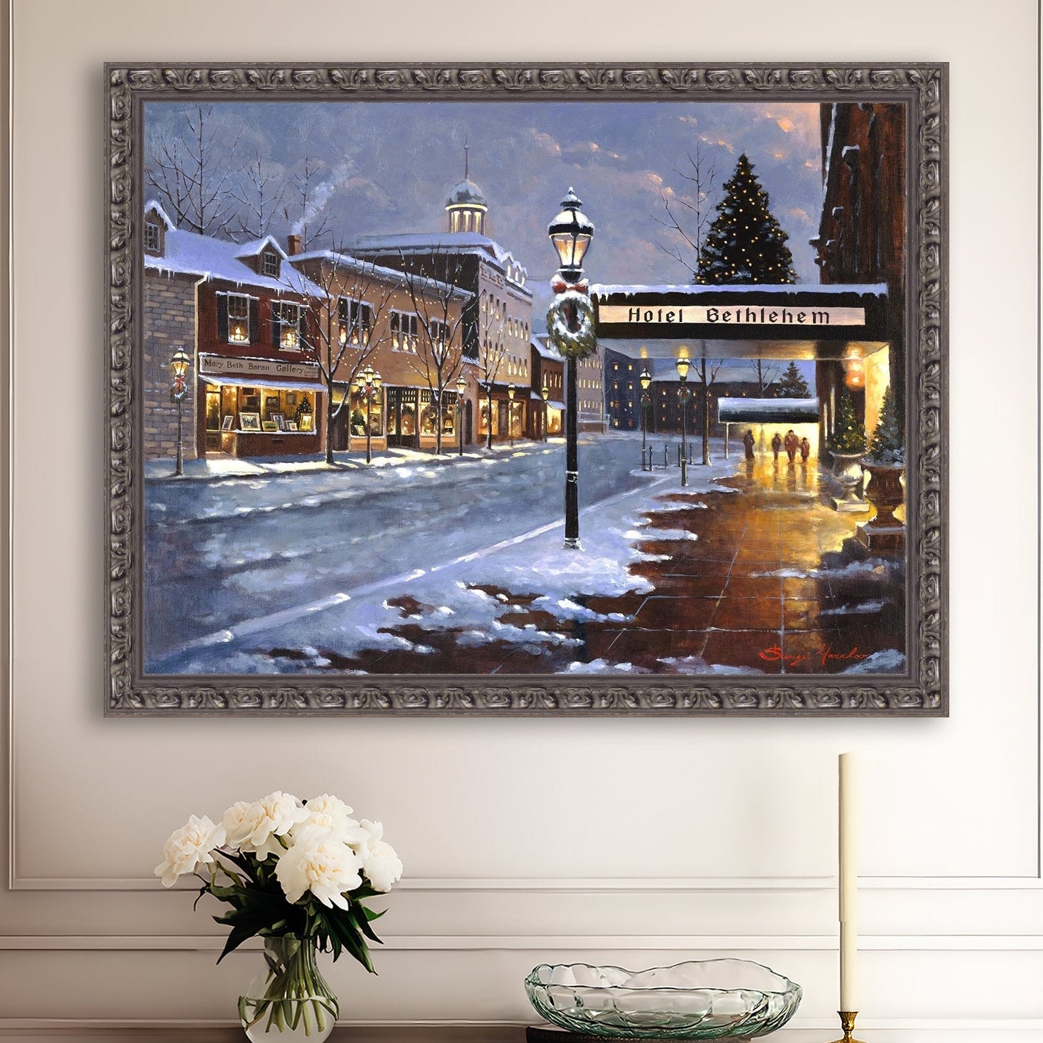 Hotel Bethlehem painting with the snow and Christmas Tree 