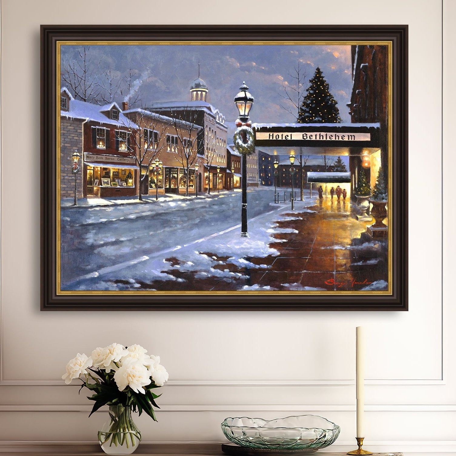 Hotel Bethlehem painting with the snow and Christmas Tree 