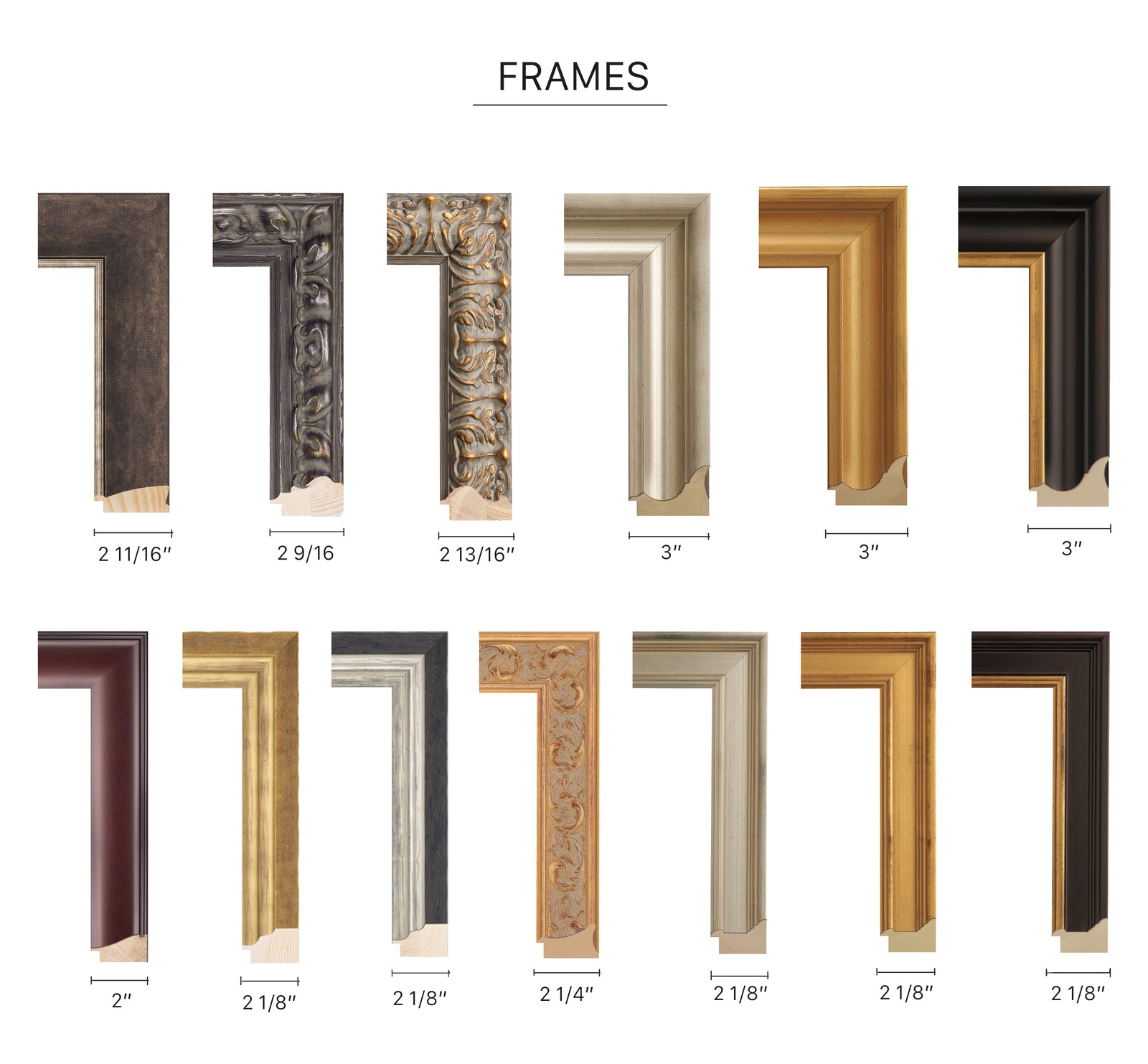 Collection of various frame styles on a white background