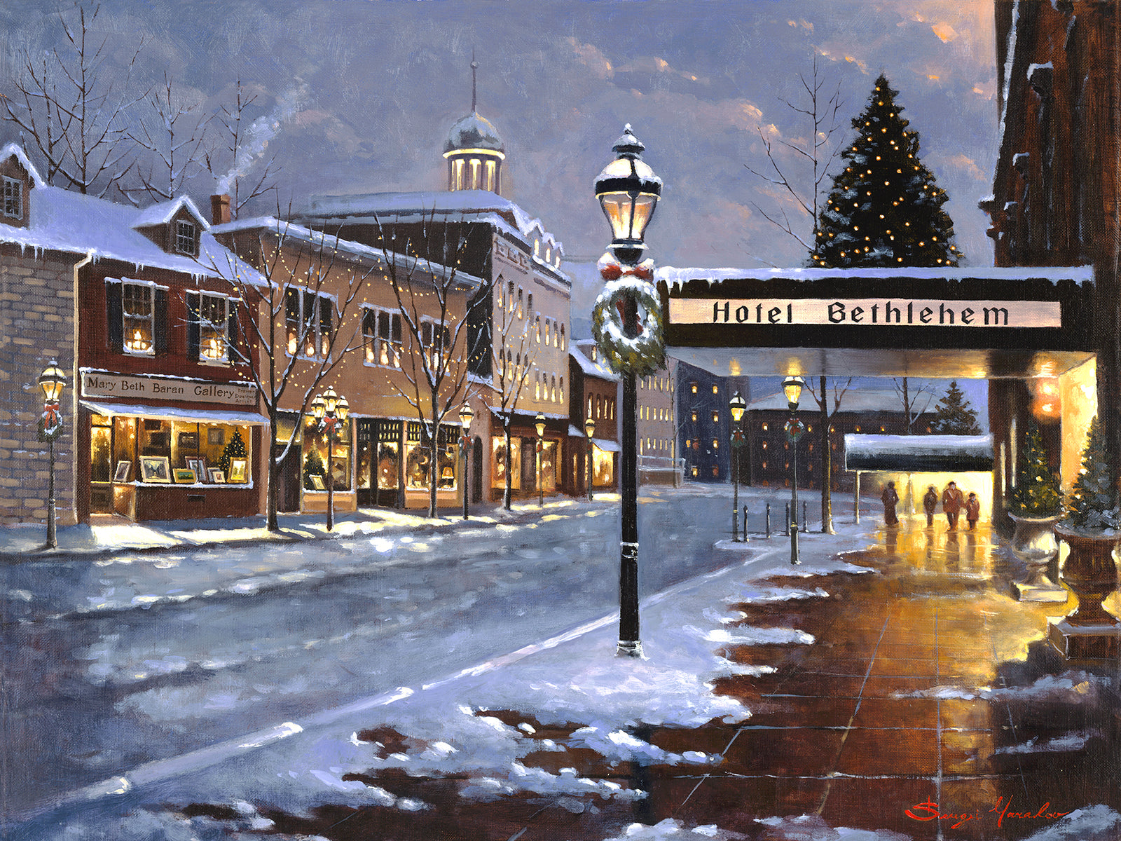 Hotel Bethlehem painting with the snow and Christmas Tree 