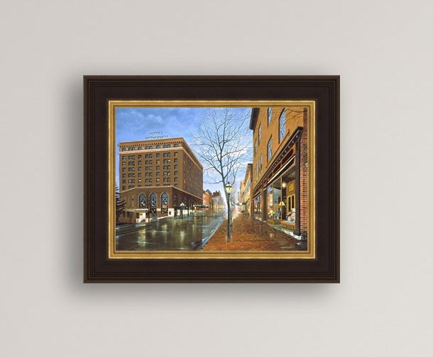 Main Street scene with  Hotel Bethlehem and Moravian Book Shop 