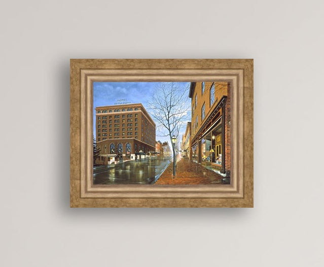 Main Street scene with  Hotel Bethlehem and Moravian Book Shop 