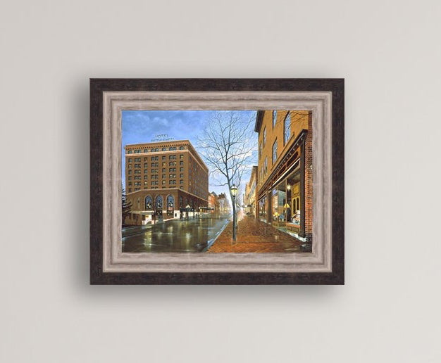 Main Street scene with  Hotel Bethlehem and Moravian Book Shop 