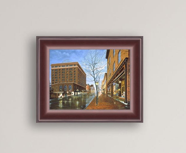 Main Street scene with  Hotel Bethlehem and Moravian Book Shop 