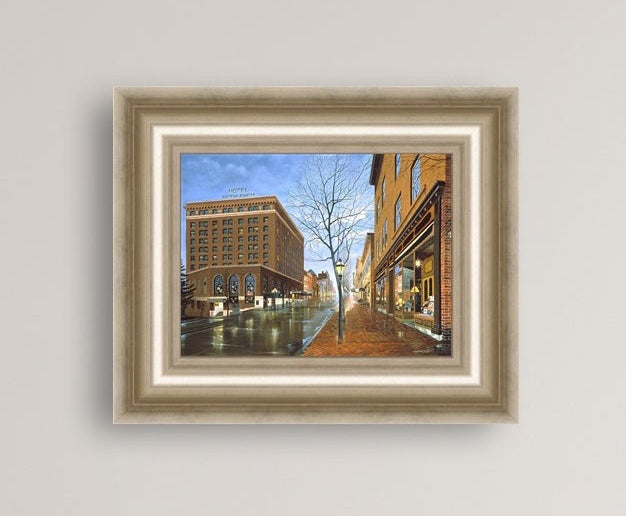 Main Street scene with  Hotel Bethlehem and Moravian Book Shop 