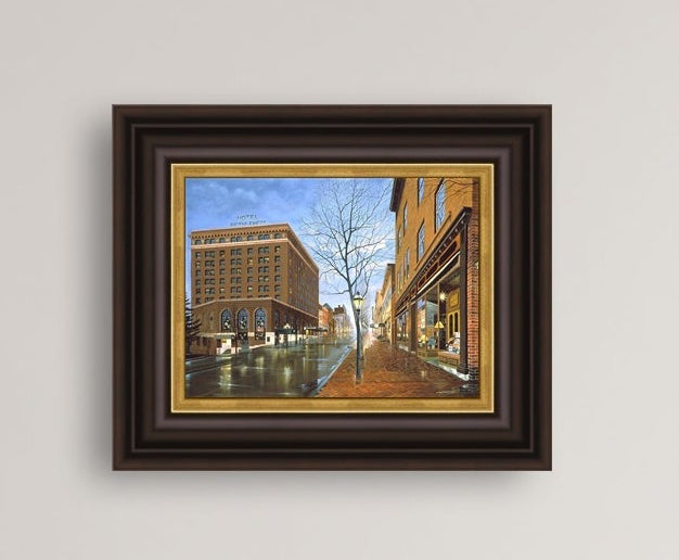 Main Street scene with  Hotel Bethlehem and Moravian Book Shop 