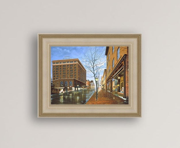 Main Street scene with  Hotel Bethlehem and Moravian Book Shop 