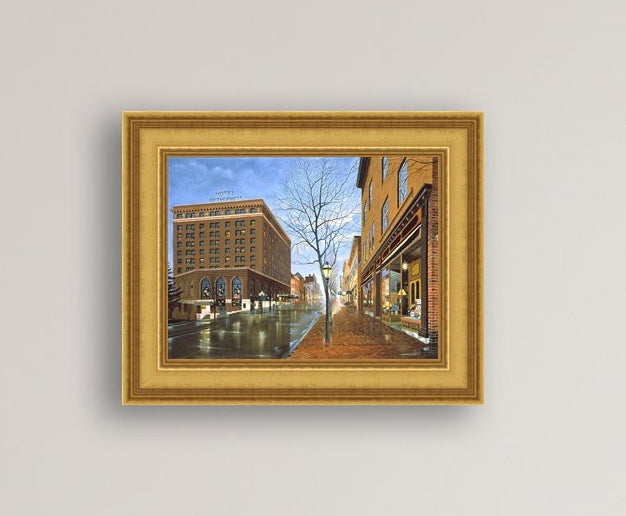 Main Street scene with  Hotel Bethlehem and Moravian Book Shop 