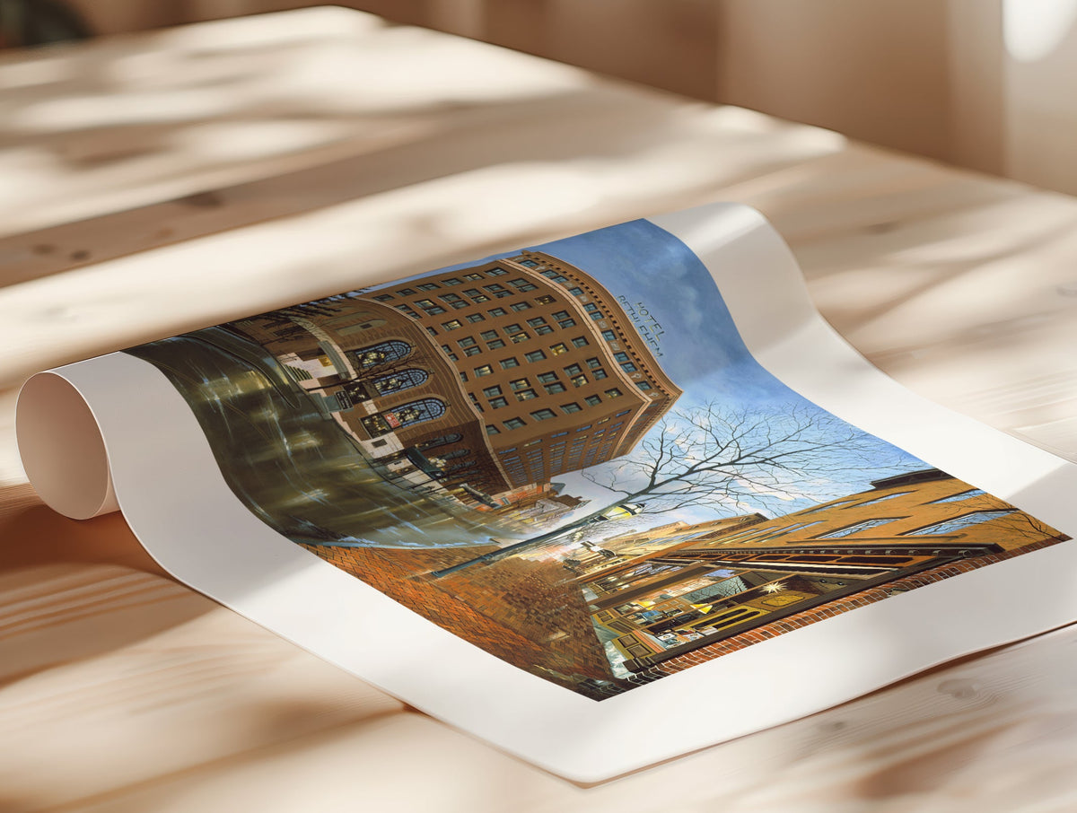 Main Street scene with  Hotel Bethlehem and Moravian Book Shop 