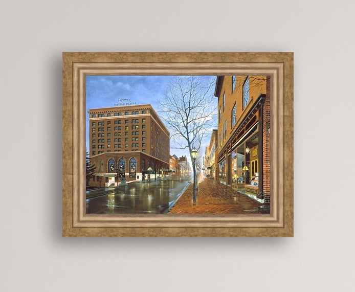 Main Street scene with  Hotel Bethlehem and Moravian Book Shop 