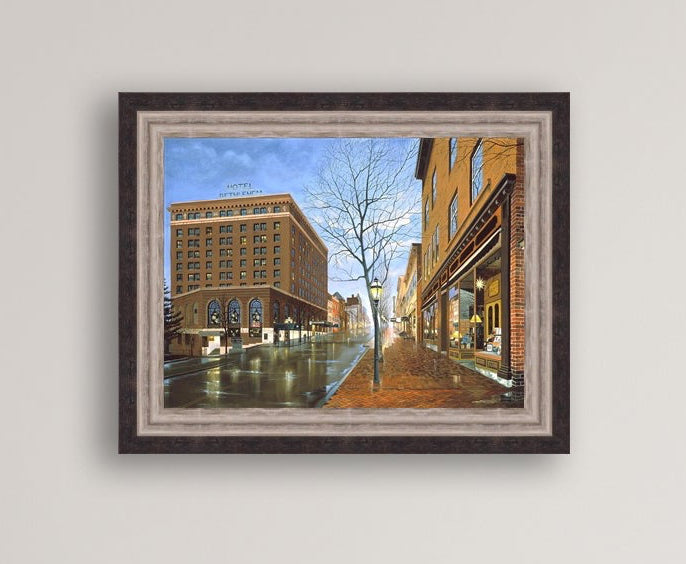 Main Street scene with  Hotel Bethlehem and Moravian Book Shop 