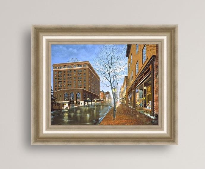 Main Street scene with  Hotel Bethlehem and Moravian Book Shop 