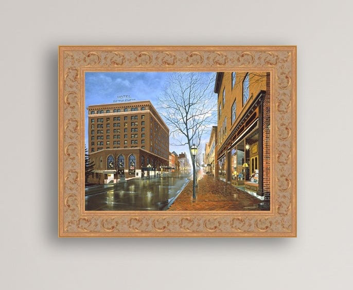 Main Street scene with  Hotel Bethlehem and Moravian Book Shop 