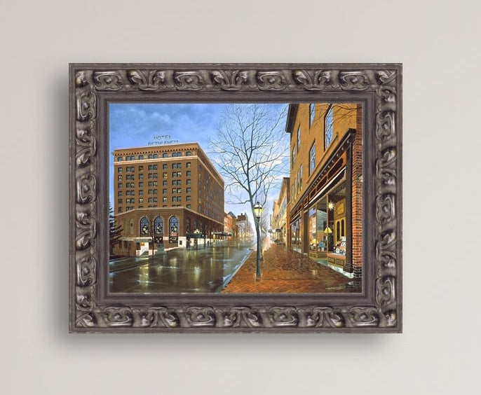 Main Street scene with  Hotel Bethlehem and Moravian Book Shop 