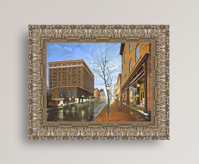 Main Street scene with  Hotel Bethlehem and Moravian Book Shop 