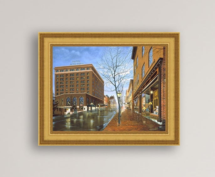 Main Street scene with  Hotel Bethlehem and Moravian Book Shop 