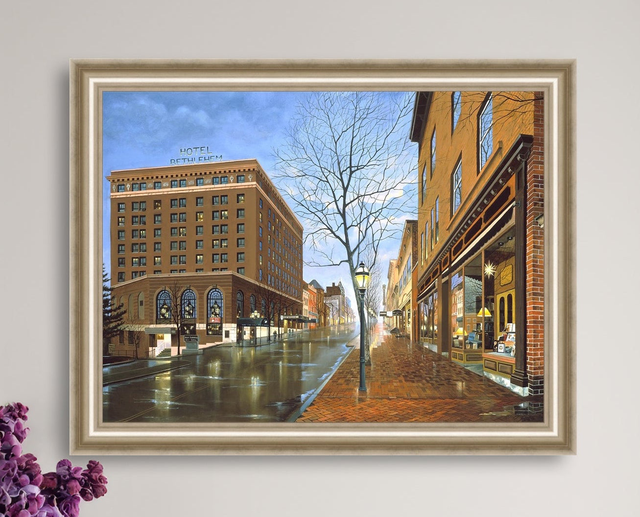 Main Street scene with  Hotel Bethlehem and Moravian Book Shop 