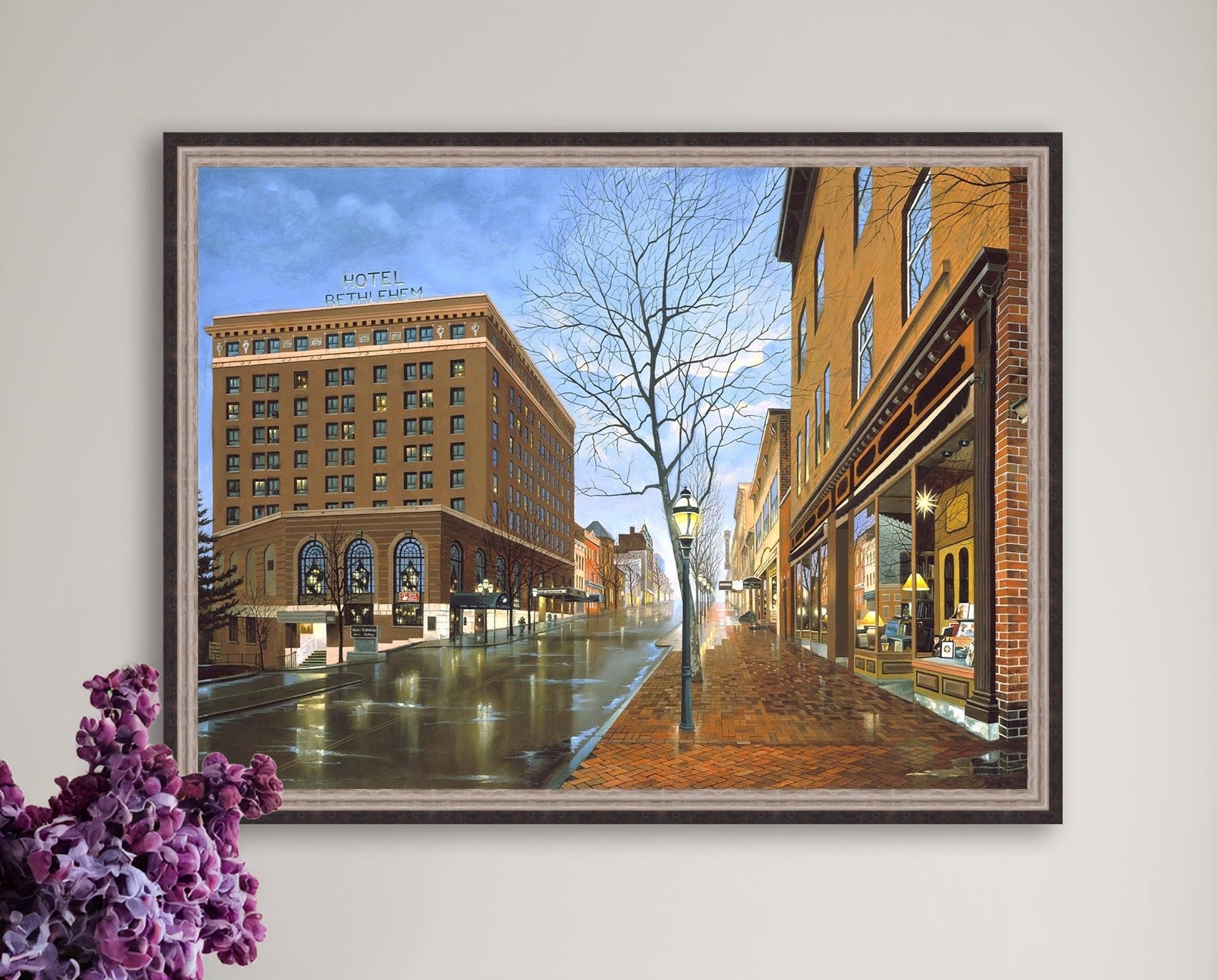 Main Street scene with  Hotel Bethlehem and Moravian Book Shop 