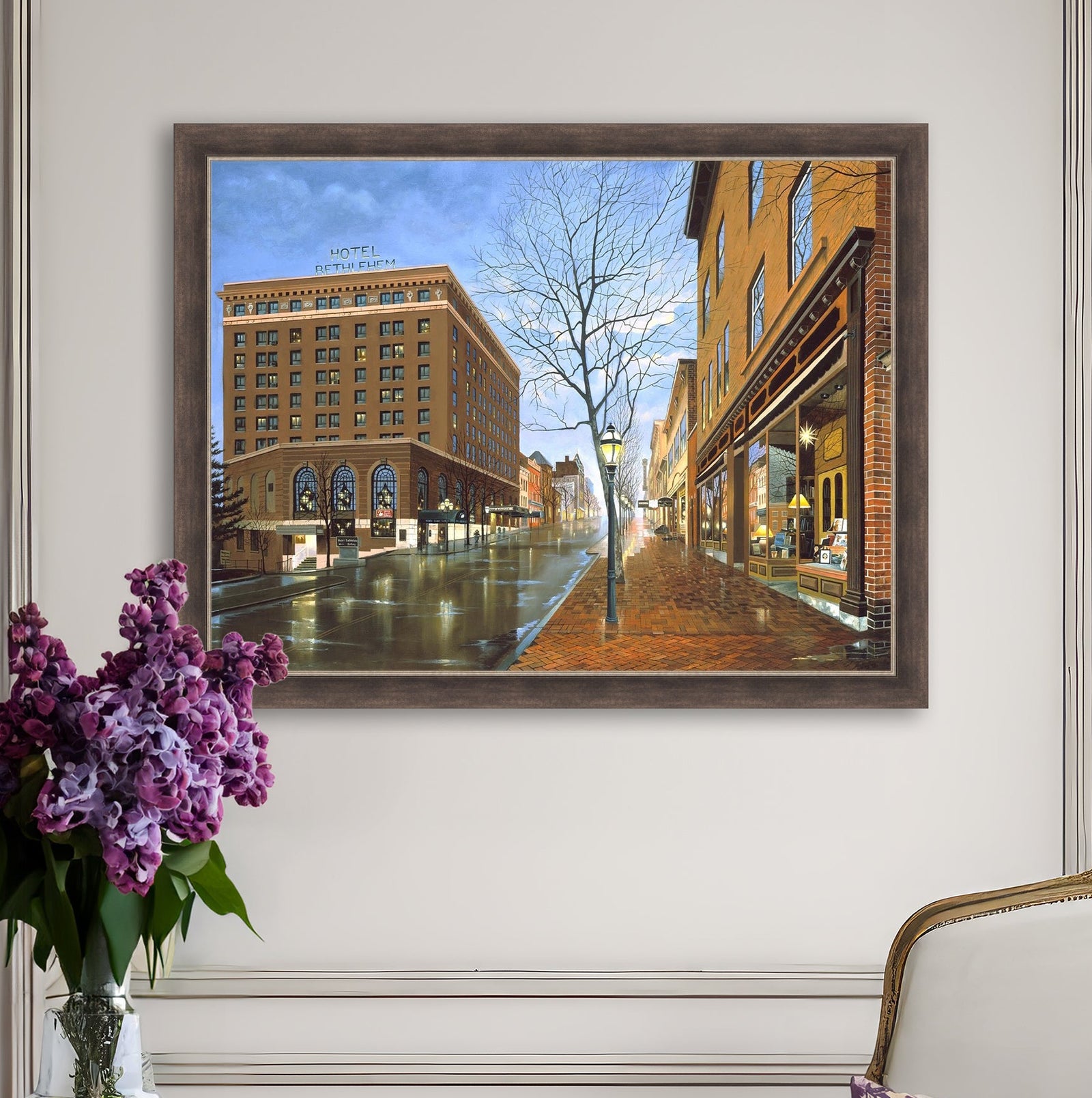 Main Street scene with  Hotel Bethlehem and Moravian Book Shop 