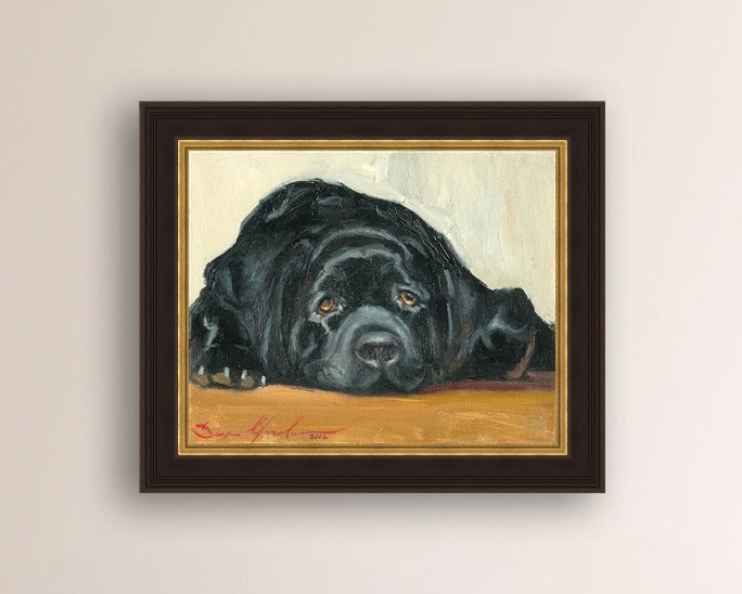Artistic painting of a black dog Labrador 