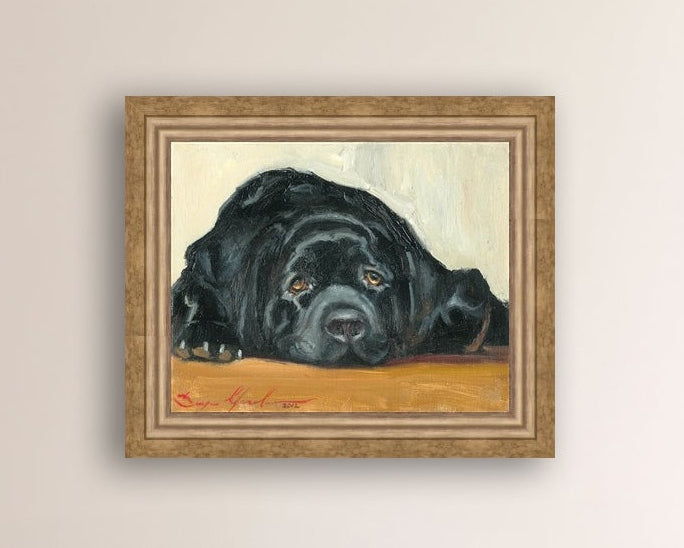 Artistic painting of a black dog Labrador 