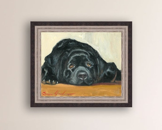 Artistic painting of a black dog Labrador 