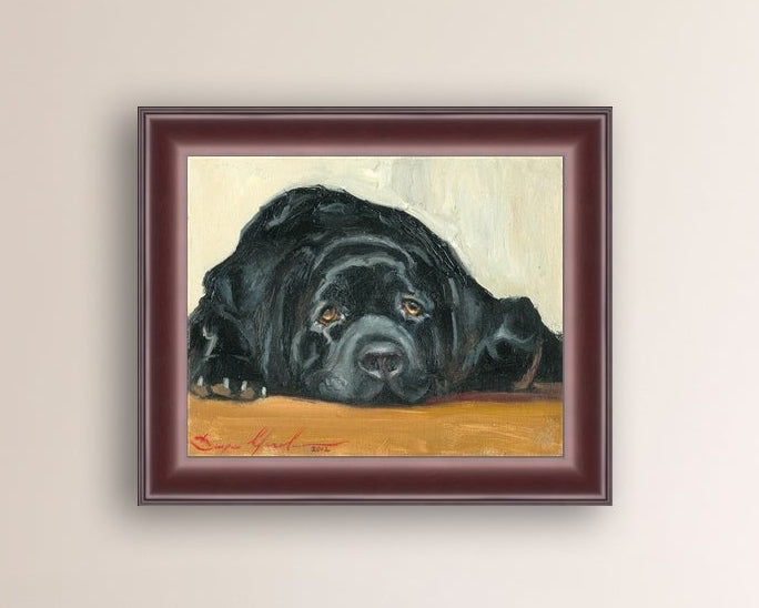 Artistic painting of a black dog Labrador 