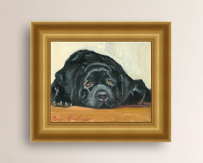 Artistic painting of a black dog Labrador 