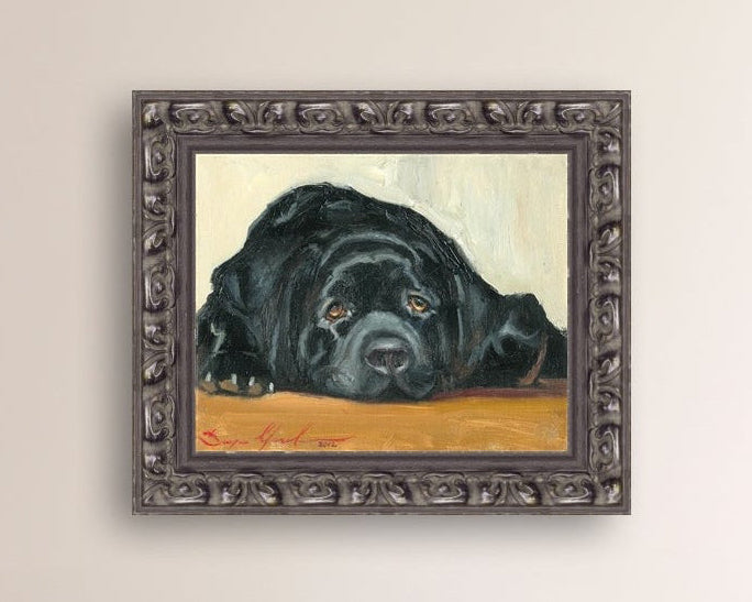 Artistic painting of a black dog Labrador 