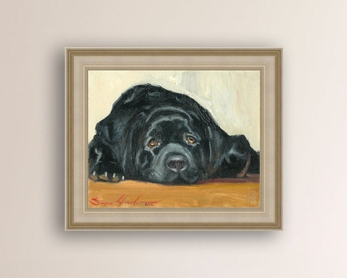 Artistic painting of a black dog Labrador 