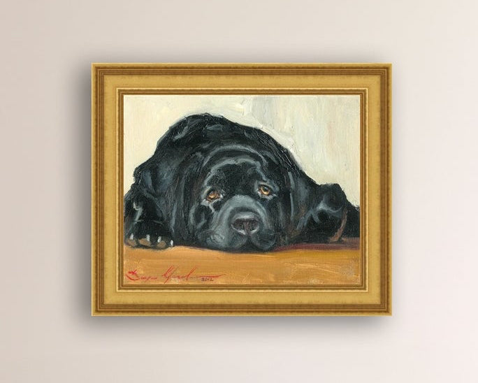 Artistic painting of a black dog Labrador 
