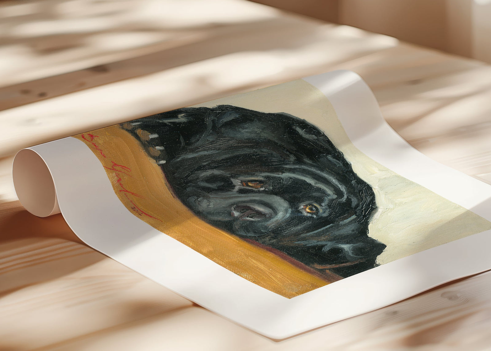 Artistic painting of a black dog Labrador 