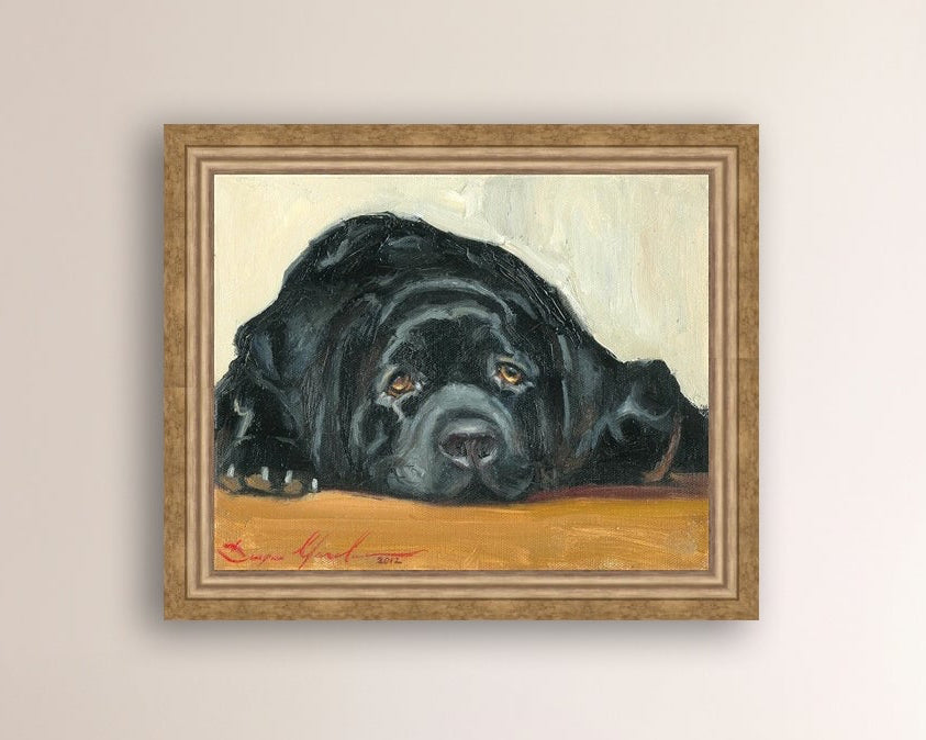 Artistic painting of a black dog Labrador 