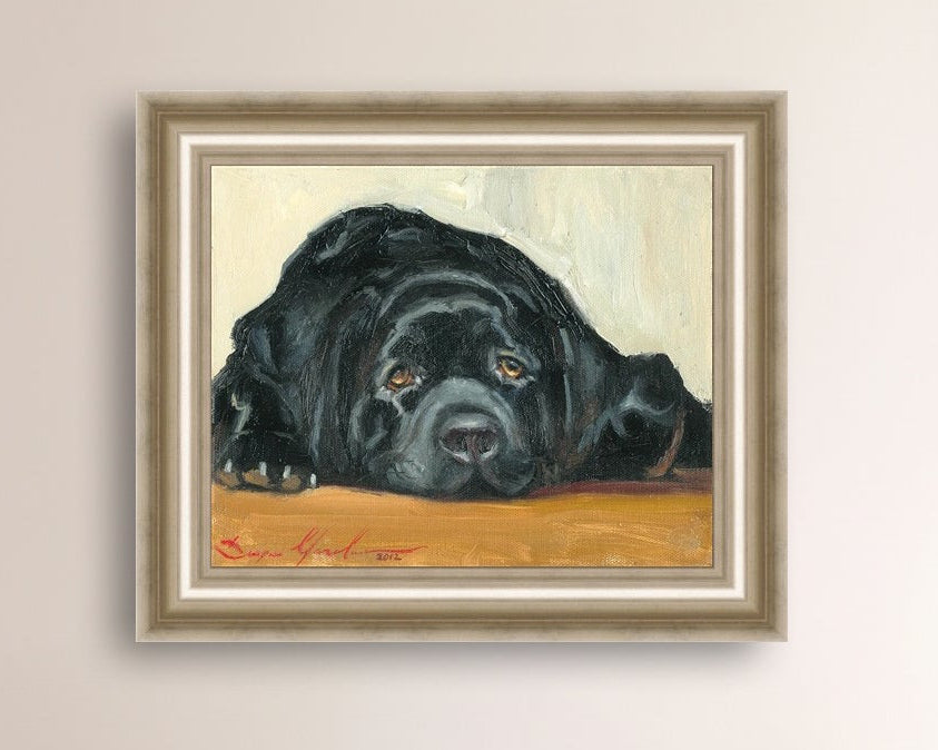 Artistic painting of a black dog Labrador 
