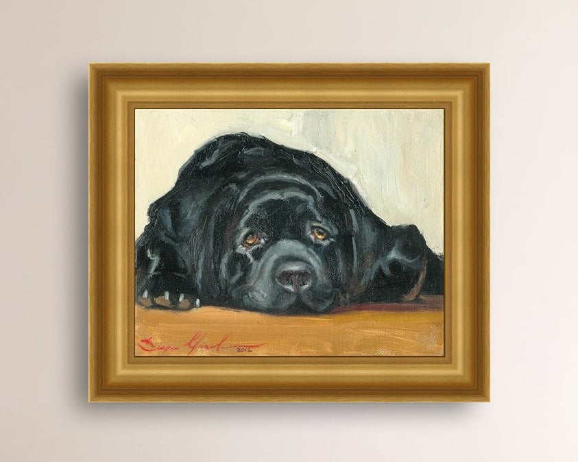 Artistic painting of a black dog Labrador 