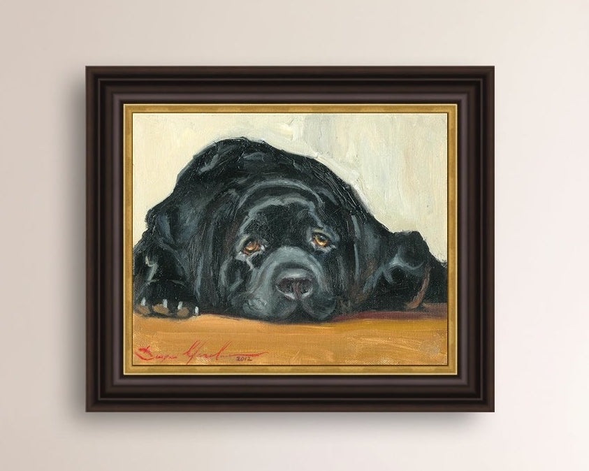Artistic painting of a black dog Labrador 