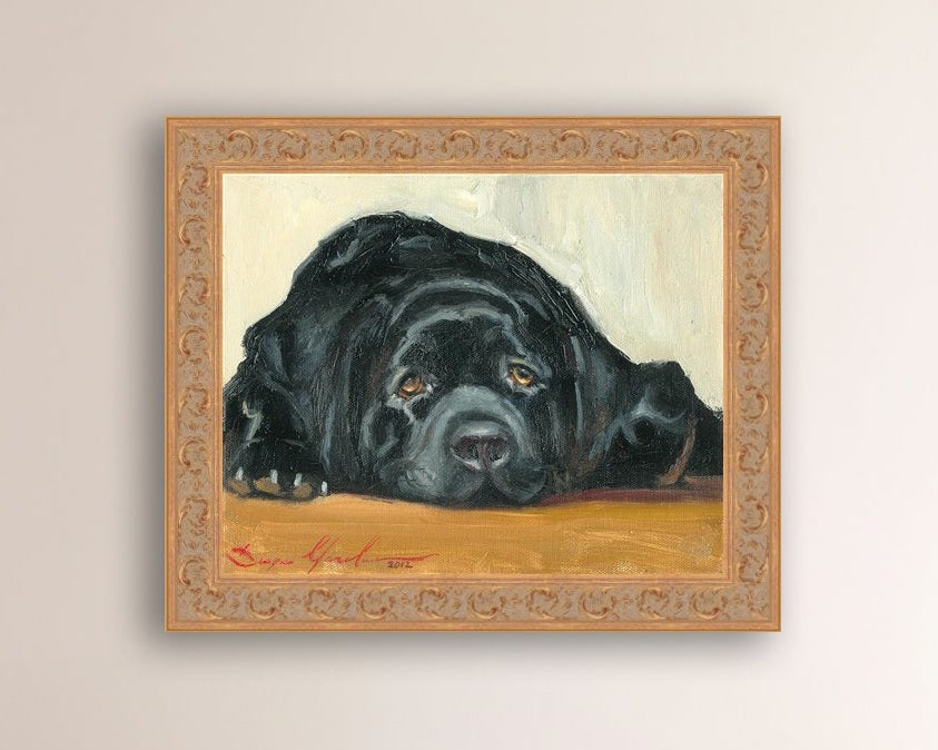 Artistic painting of a black dog Labrador 