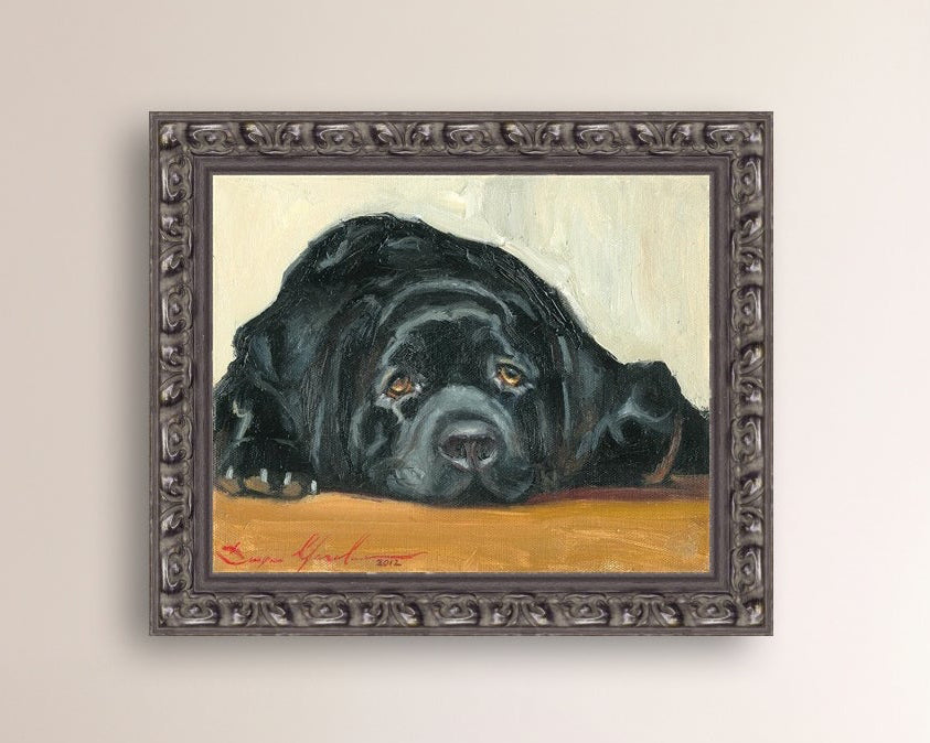 Artistic painting of a black dog Labrador 