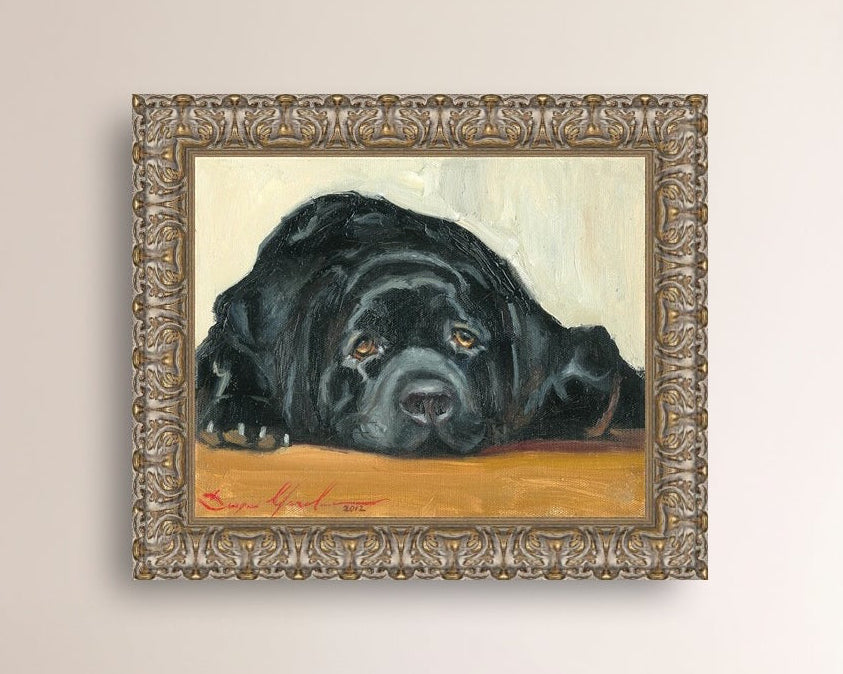 Artistic painting of a black dog Labrador 